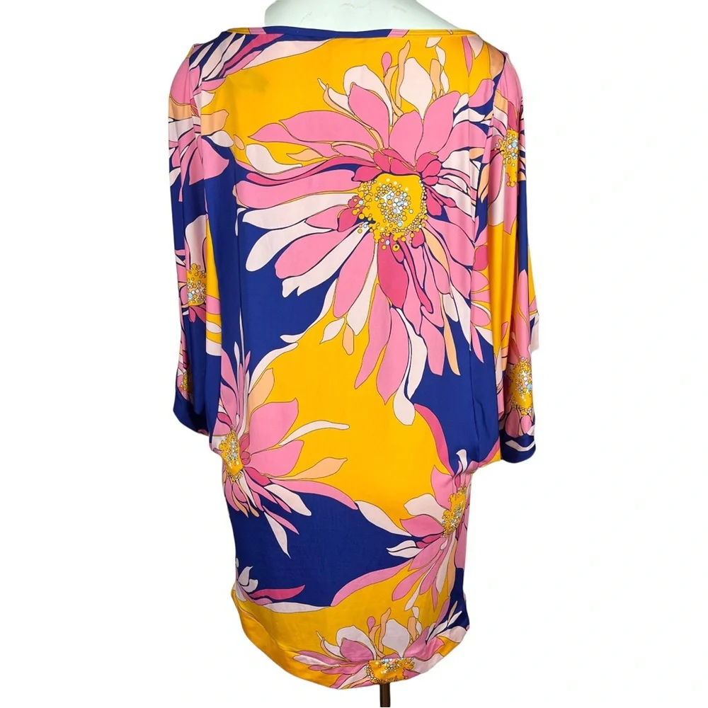 Trina Turk Swim Coverup Large Abstract Blue Orange Psychedelic Print MSRP $152